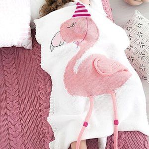White Flamingo Knit Crib Children Throw Wrap Blanket